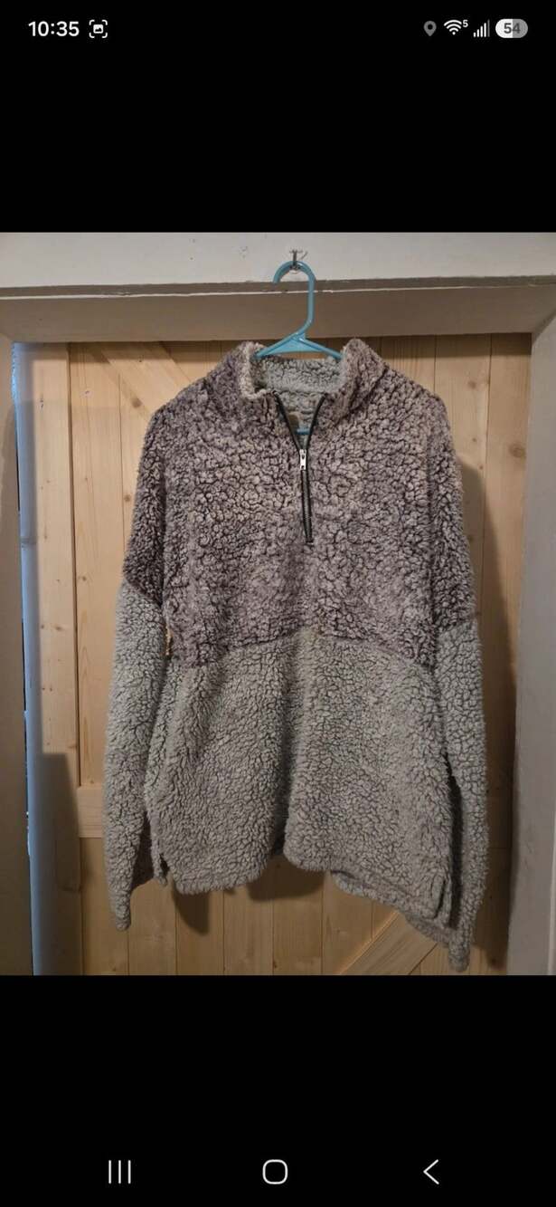 Fantastic Fawn Fuzzy Pullover Zip Up Sweatshirt Size L Gray Two Tone